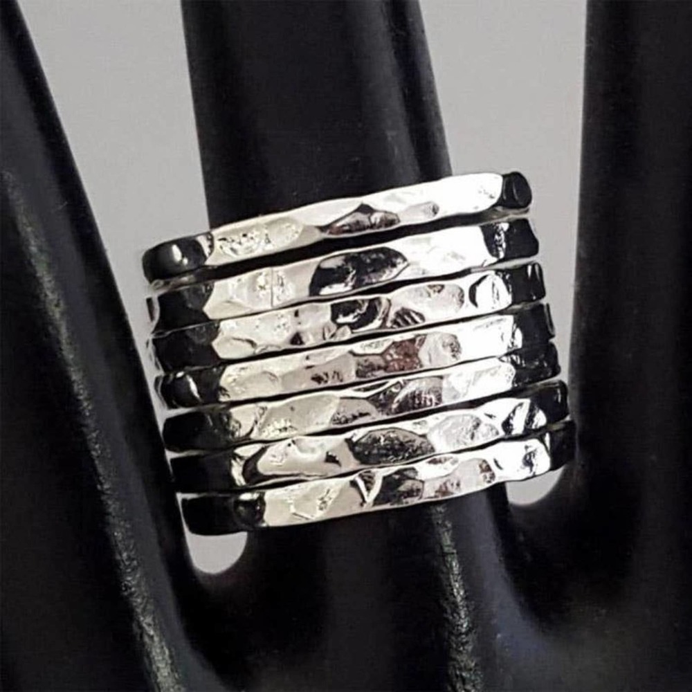 Silver Hammered Statement Seven layered Gypsy Ring